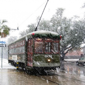 New Orleans streetcar in the snow